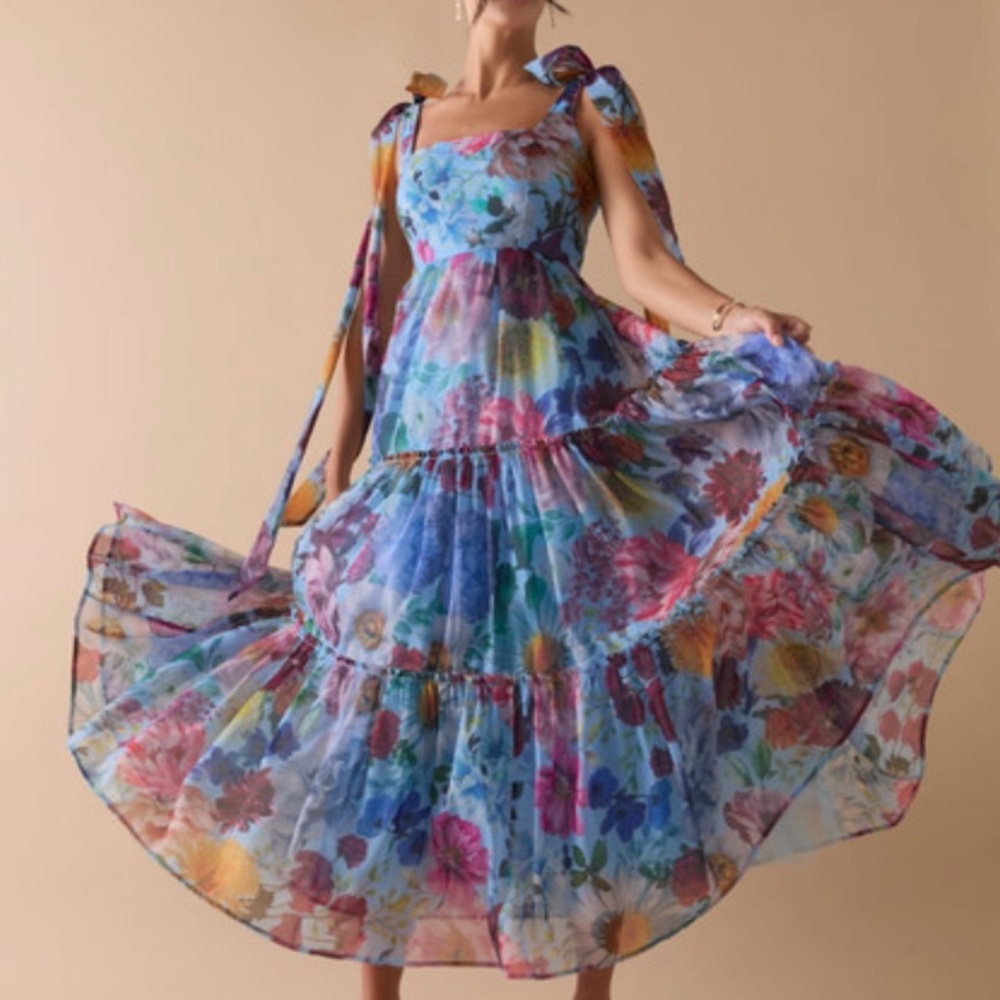 Francesca’s Alahna Tie Strap Bow Dress in Blue